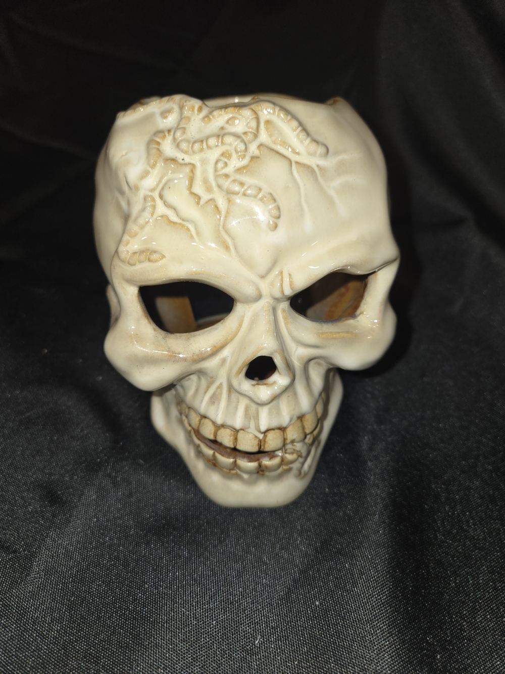 Ceramic Skull Sculpture Tealight Holder in Aged Cream — Home Art